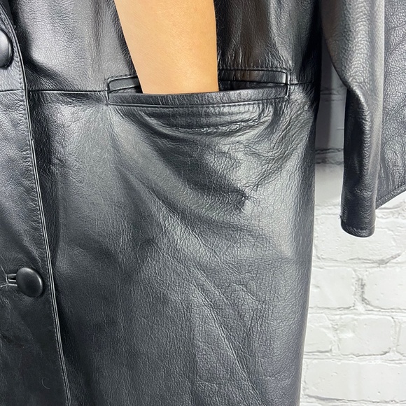 VINTAGE |•PARIS SPORT CLUB•| Long Black Leather Jacket/Coat Duster Size XL - Picture 7 of 16